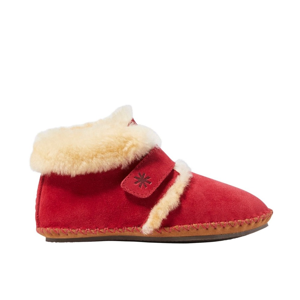New LL Bean Kids Wicked Good Slippers Red Suede Shearling Booties Toddler 7/8